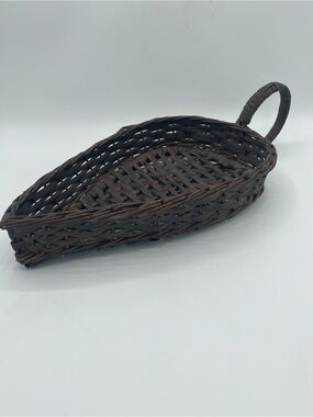 Vintage Handwoven Brown Oval Serving Tray Basket with Side Handle Signed Madeira